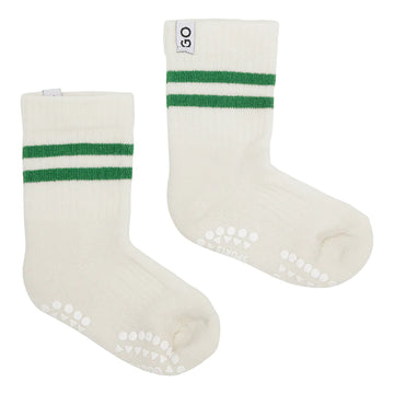 Rutschfeste Sportsocken Bio-Baumwolle weiß/grün - GoBabyGo